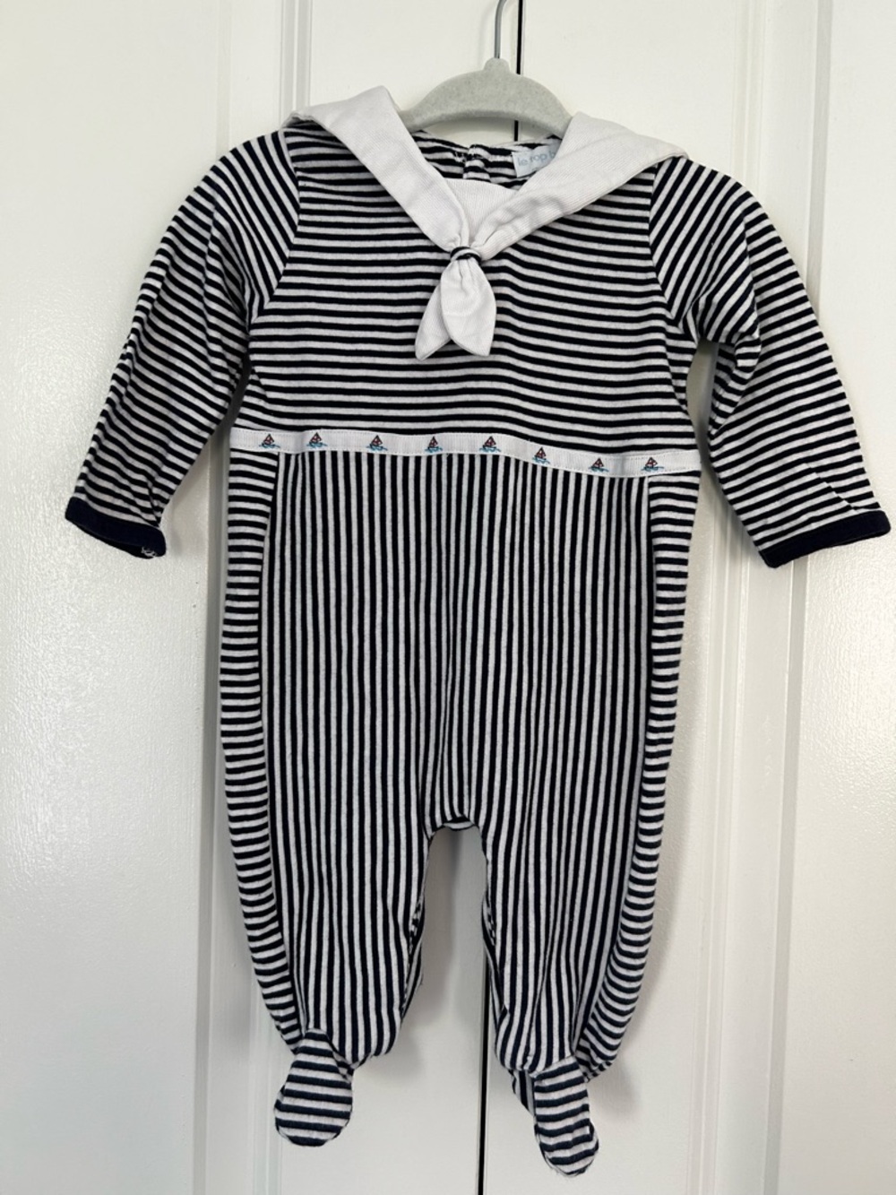 Le Top Baby 3 months sailor outfit blue white stripes white collar nautical
